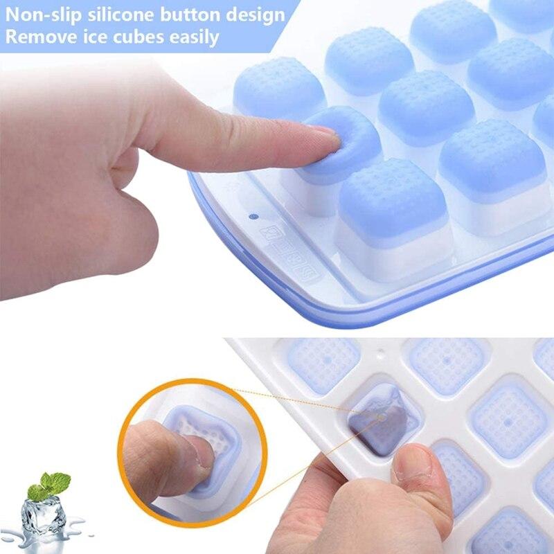 Square silicone ice trays, 21 recessed ice moulds, with removable lid