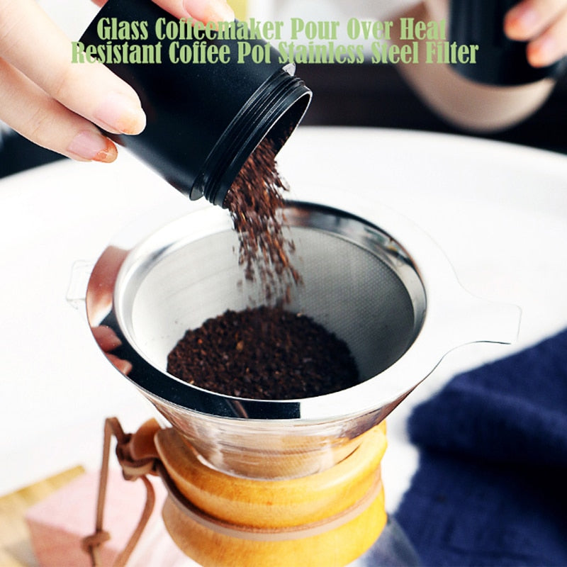 Heat Resistant Classic Glass Coffee Mug Pour Electric Stainless Steel
