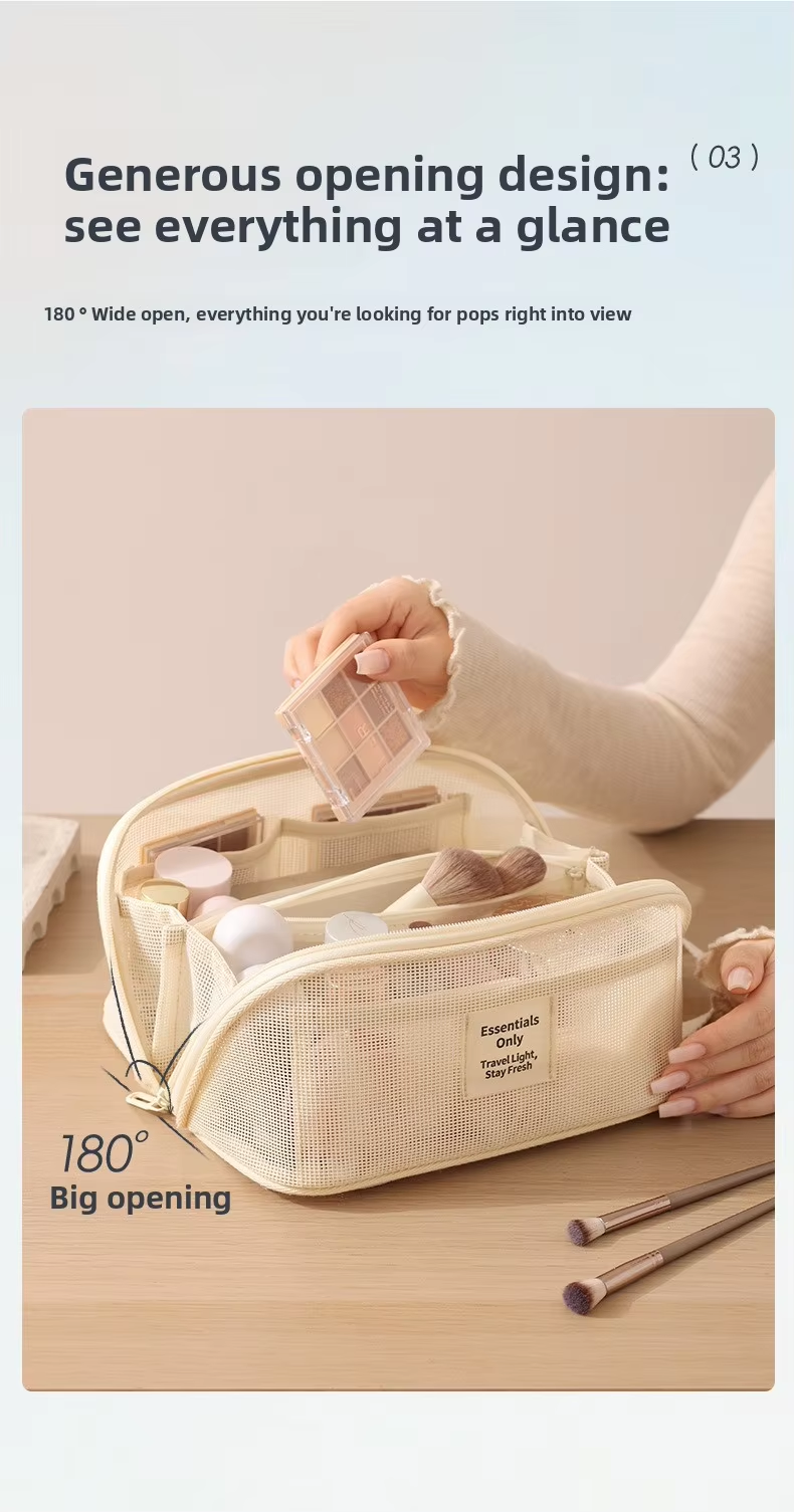 New Fashion Hollow Out Partitioned Zipper Mesh Makeup Bag