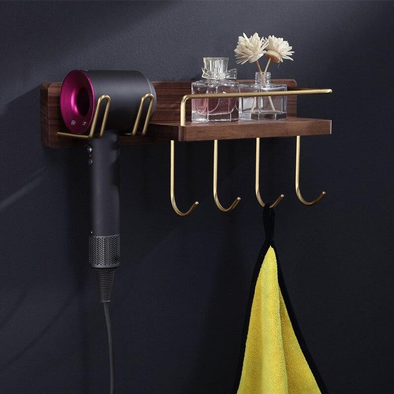 Multifunctional wall mount hanger in bathroom with hooks Hairdryer