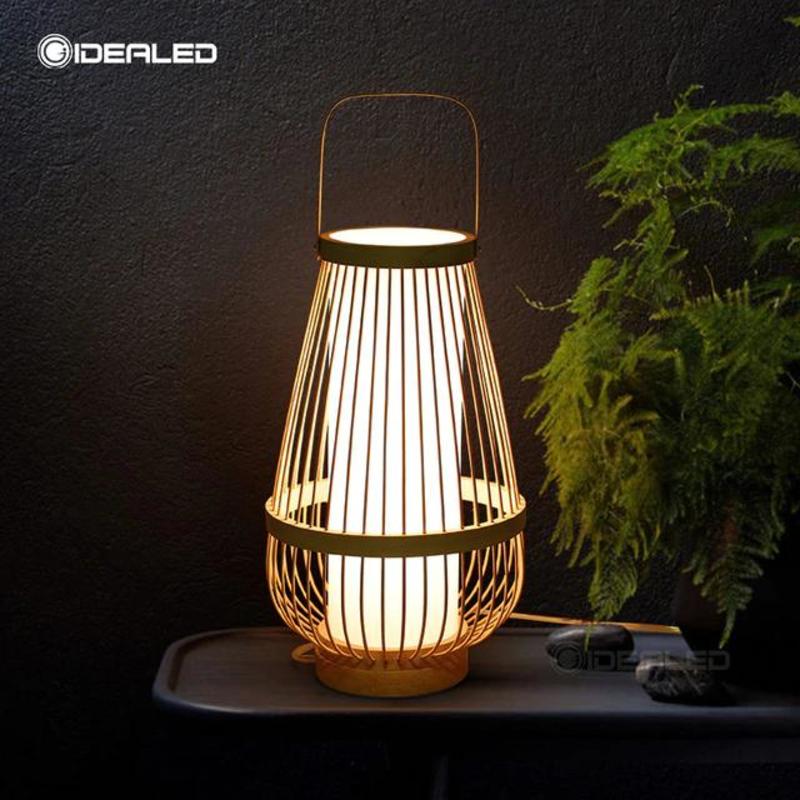 Handmade LED Table Lamp Desk Bamboo Weaving Night Study