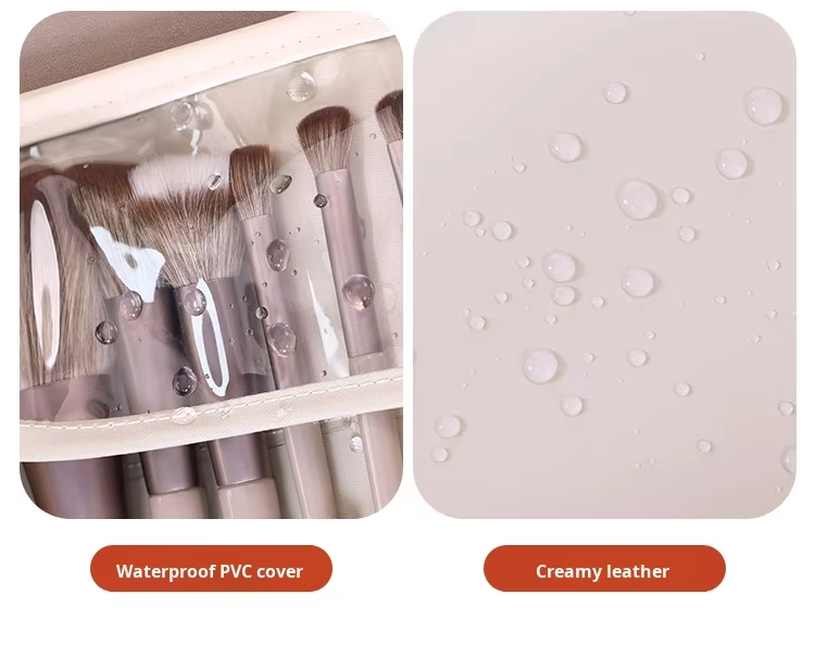 Gaohe New Product Fashion High-Value Open Leather Makeup Brush Storage Bag Multi-Functional Foldable Portable Professional
