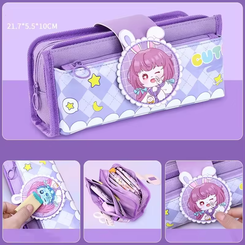 Skyward Multi-layer Cartoon Fabric Pencil Case Large Capacity Storage Multifunctional Student