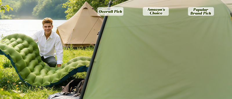 Camping Sleeping Pad, Ultralight Camping Mat with Pillow, Built-in Foot Pump Inflatable Sleeping Pads Compact for Camping Backpacking Hiking Traveling Tent,Single,Green