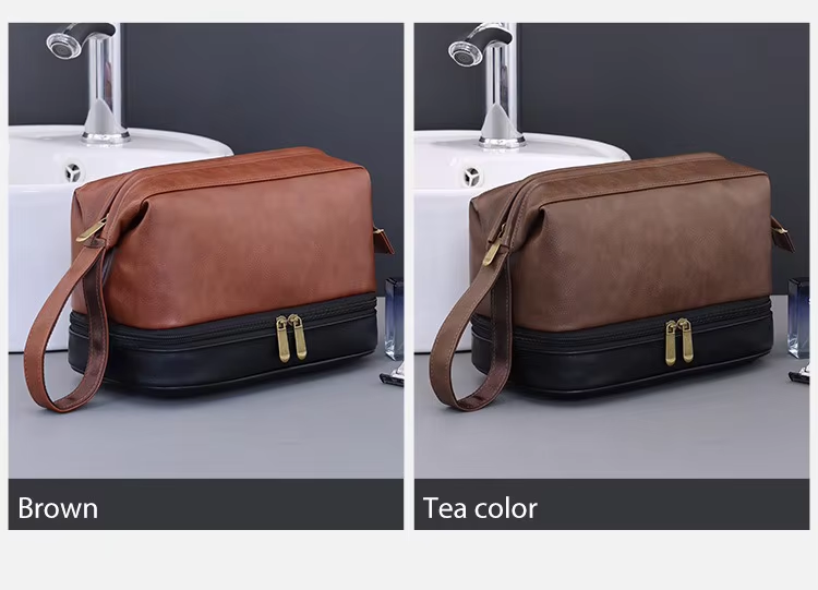 Business Trips Large Capacity Travel Toiletry Bag for Men Vintage Double Layer Design Multifunctional Portable Handheld Case