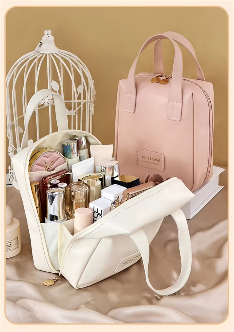 PU Leather Large Capacity Handheld Hard Shell Cosmetics Makeup Bag Travel Portable Toilet Storage Bag