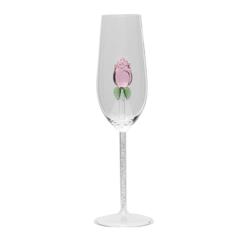 Creative Glass Crystal Cup Rose Decor Charm Clearly Wine Glass