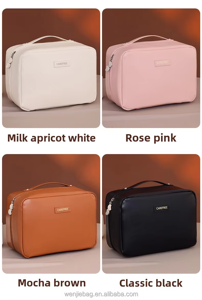 Large Capacity PU Portable Travel Makeup Storage Bag Eco-Friendly and Water Resistant Cosmetic Organizer with Fashionable Zipper