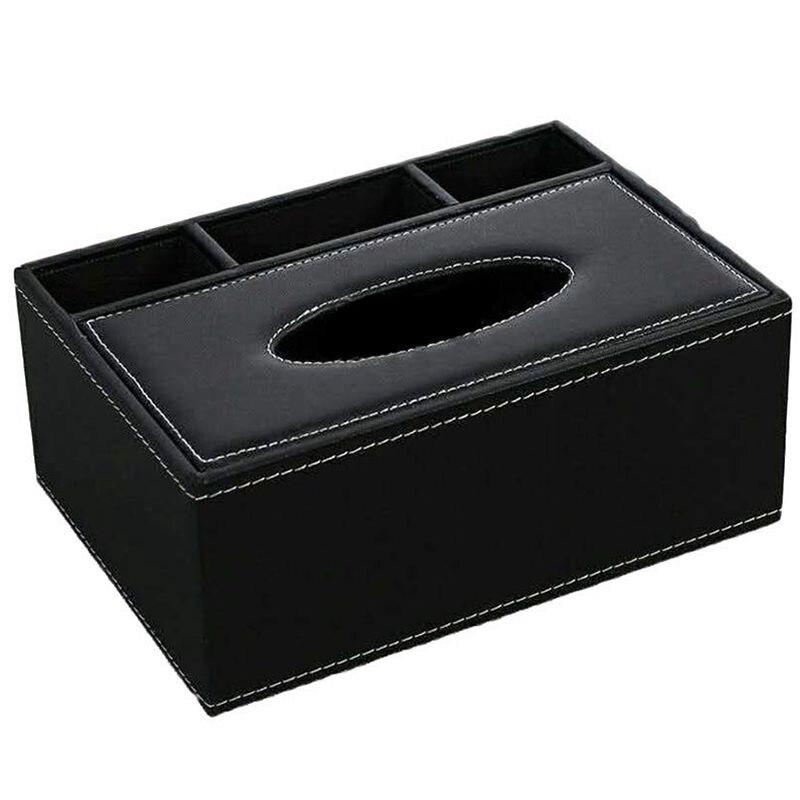 Leather Napkin Box Pilot Holder Desk Sheath Pencil scissors (black)