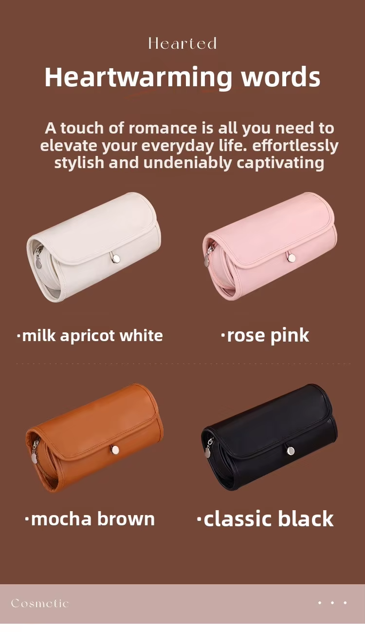 Gaohe New Product Fashion High-Value Open Leather Makeup Brush Storage Bag Multi-Functional Foldable Portable Professional