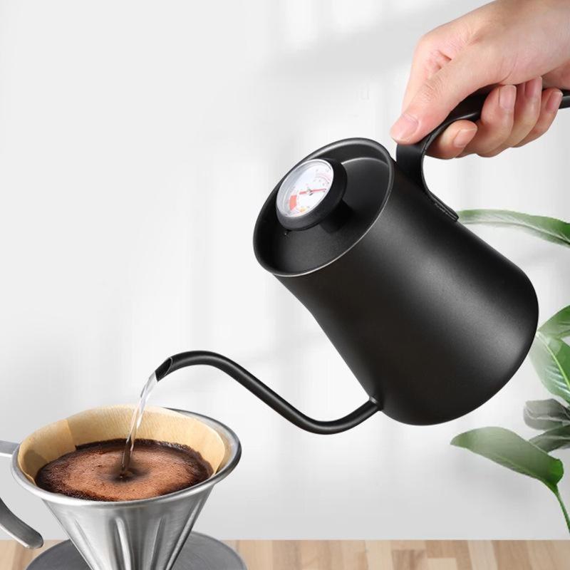 Stainless steel drip kettle with gooseneck thermometer 550 ML