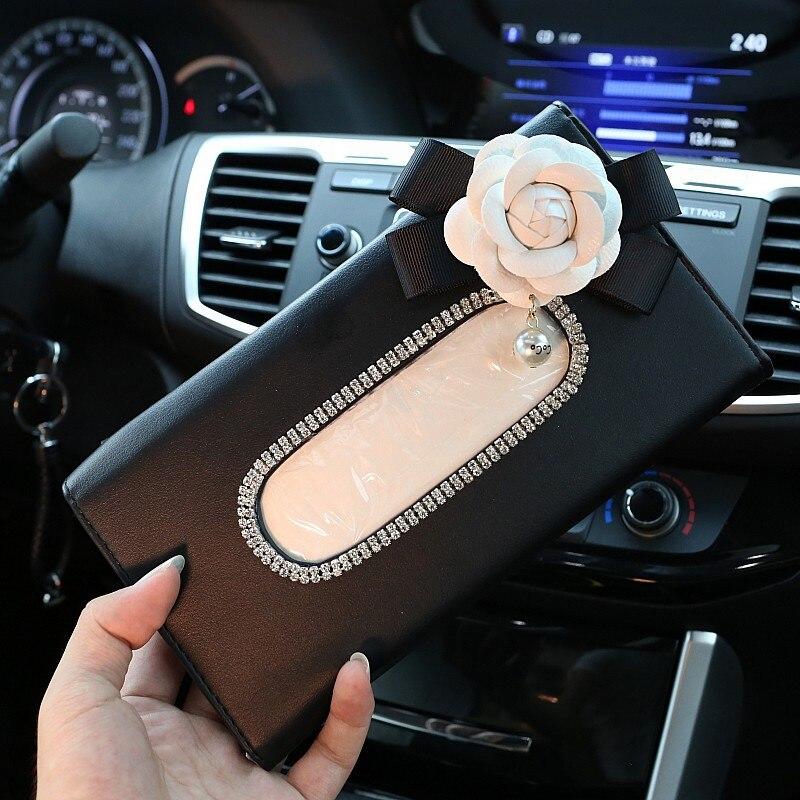 Cute Flowers Crystal Car Napkin Box