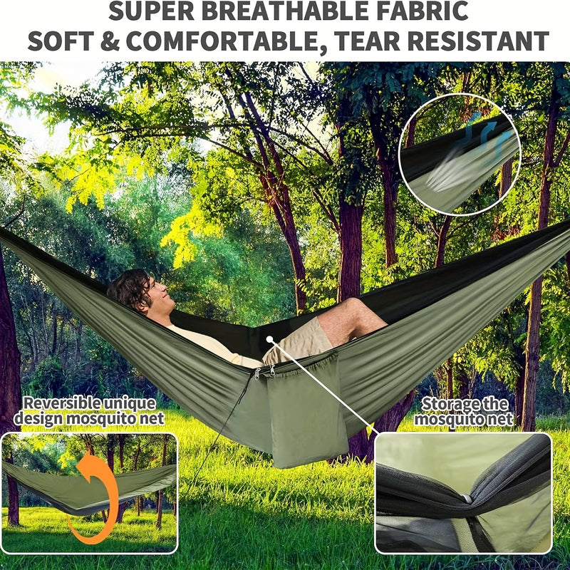Camping Hammock with Mosquito Net & Rain Fly, 440lbs Portable Hammock for Outdoor Hiking
