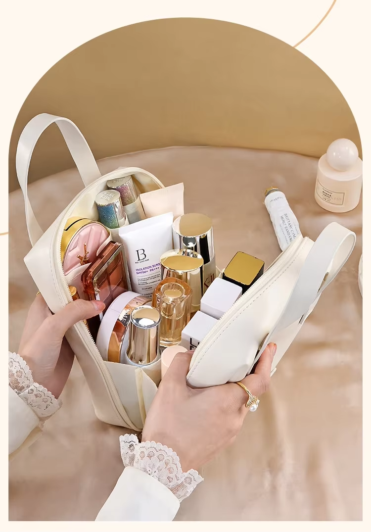 PU Leather Large Capacity Handheld Hard Shell Cosmetics Makeup Bag Travel Portable Toilet Storage Bag
