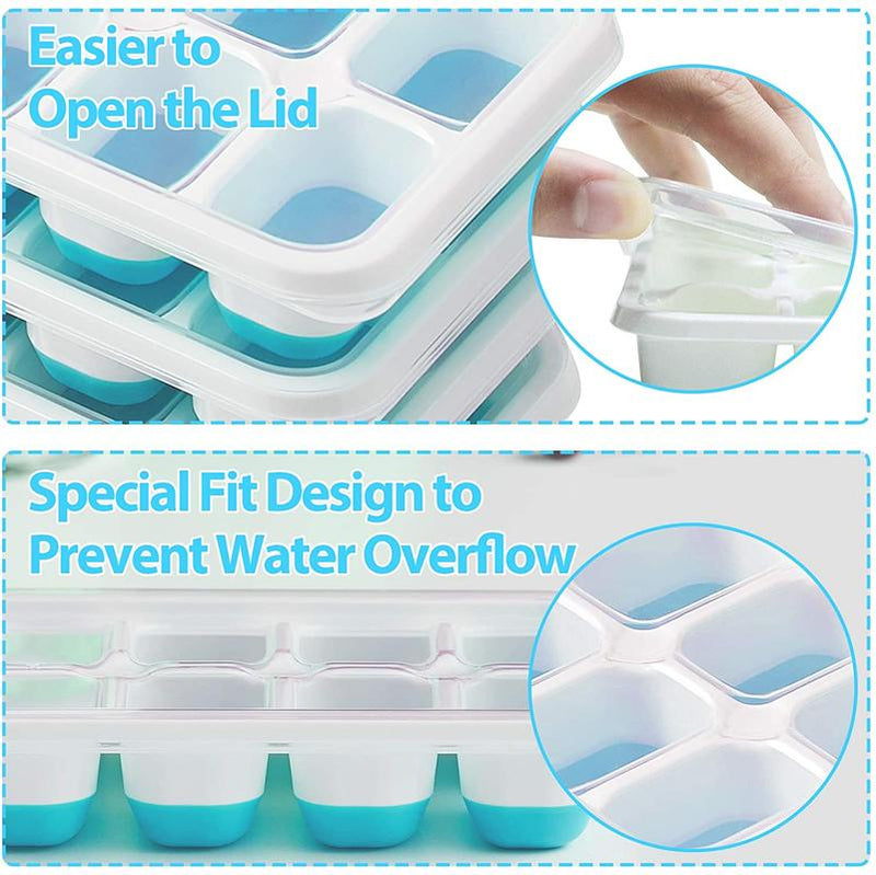 4-pack ice cube trays, easy to remove silicone and flexible 14 ice cub
