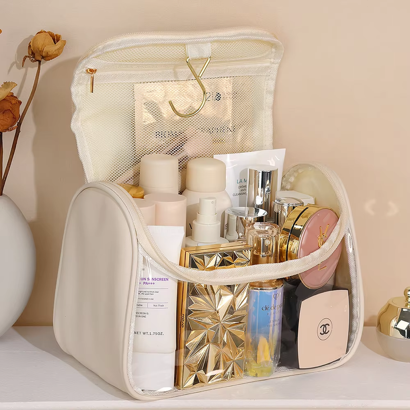 Portable Toiletries Makeup Bag Convenient Hook High-Capacity Wash Bag for Travel PVC Handheld Storage Bag