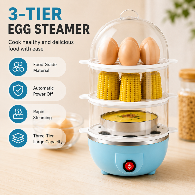3 Tier Egg Boiler Electric Egg Cooker, Breakfast Maker With Auto Shut Off