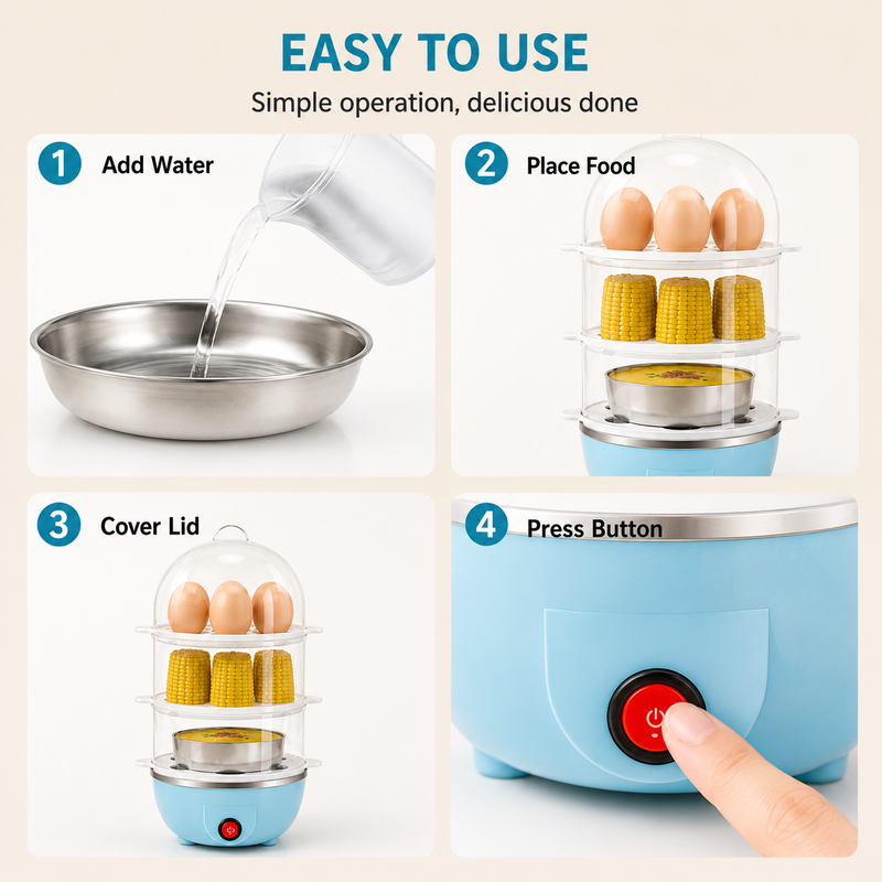 3 Tier Egg Boiler Electric Egg Cooker, Breakfast Maker With Auto Shut Off