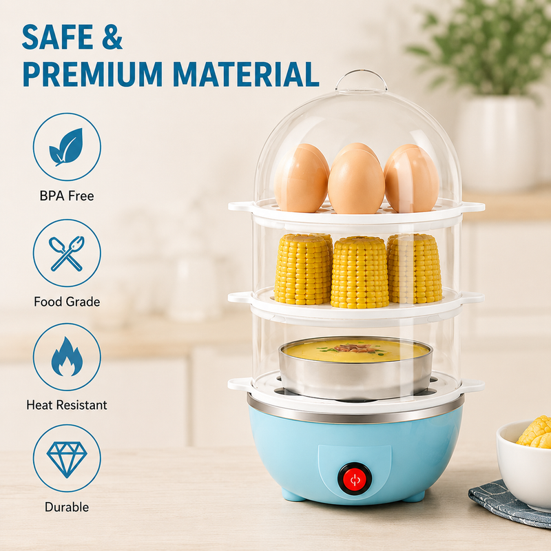 3 Tier Egg Boiler Electric Egg Cooker, Breakfast Maker With Auto Shut Off