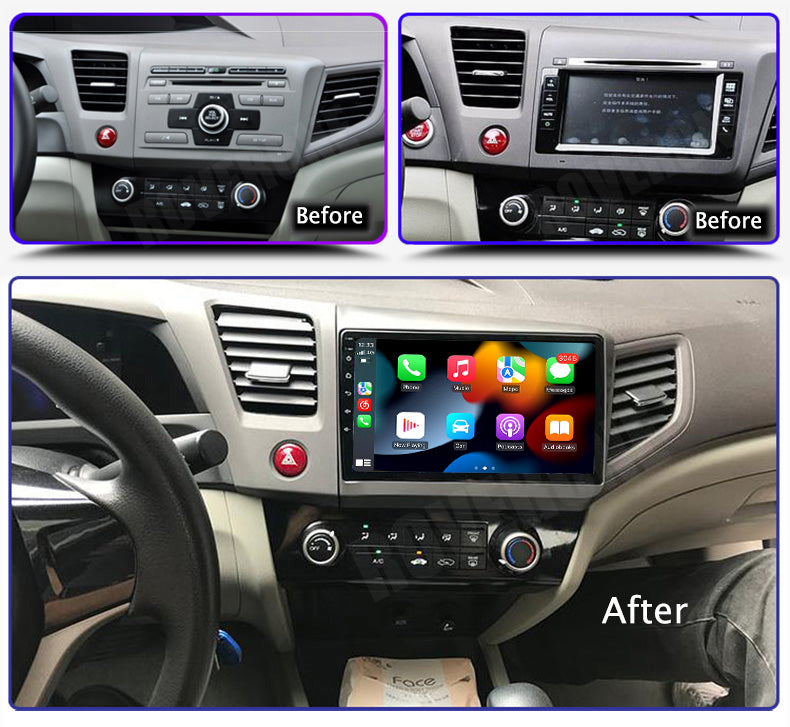 RoverOne Car Stereo Radio Bluetooth CarPlay GPS Navigation for Honda Civic 9 FB FK FD 2011 - 2015