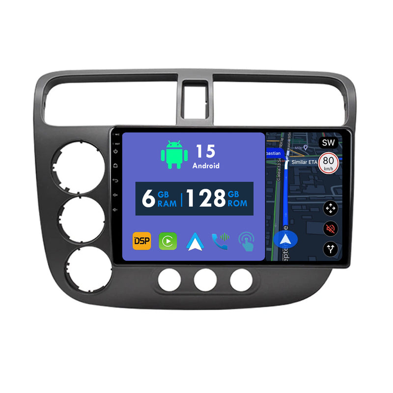 RoverOne Car Stereo Radio Bluetooth CarPlay GPS Navigation for Honda Civic 2000 - 2006