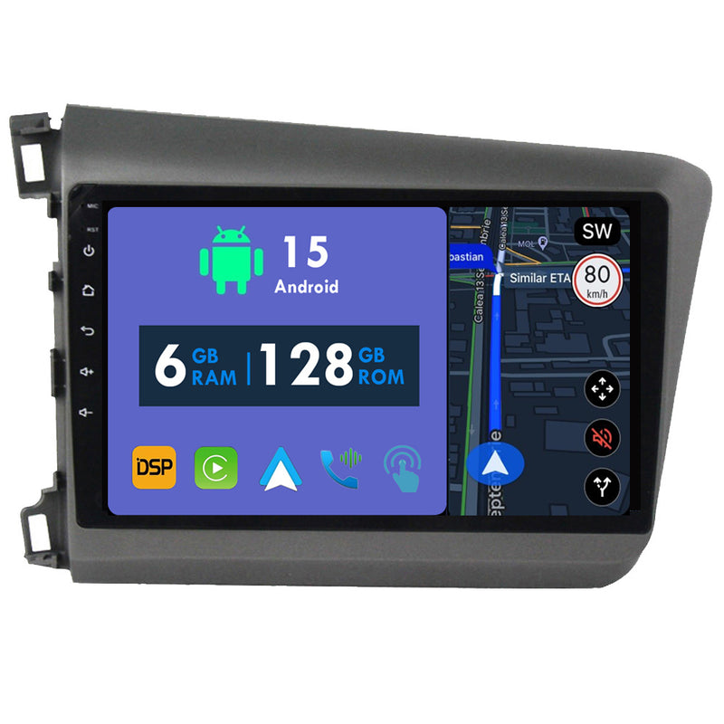 RoverOne Car Stereo Radio Bluetooth CarPlay GPS Navigation for Honda Civic 9 FB FK FD 2011 - 2015