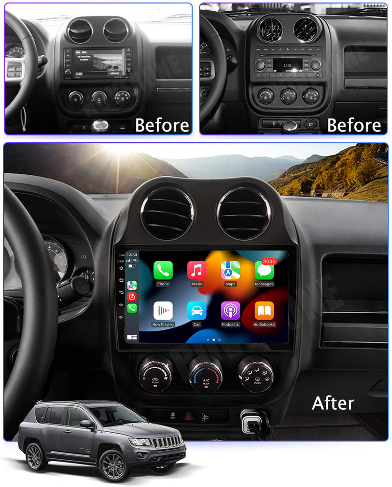 RoverOne Car Stereo Radio Bluetooth CarPlay GPS Navigation for Jeep Compass 1 MK 2009 - 2015