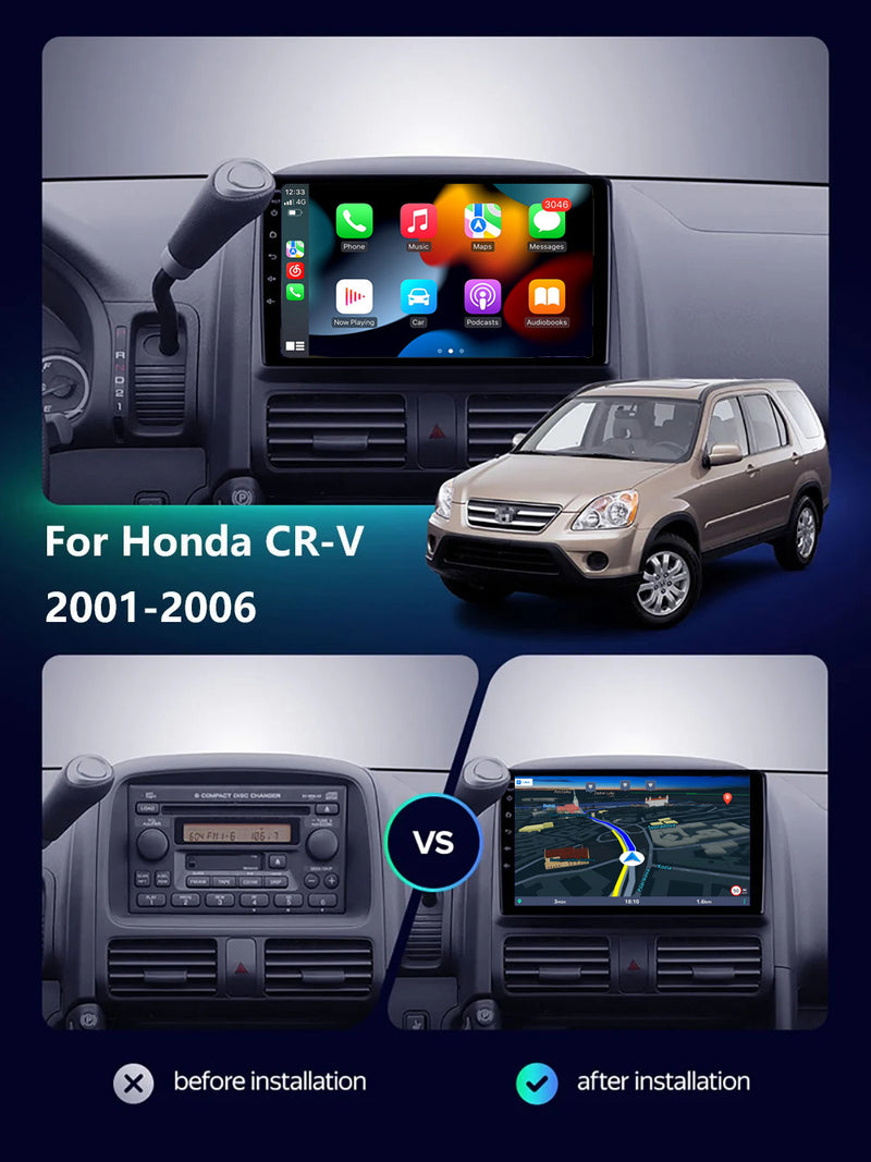 RoverOne Car Stereo Radio Bluetooth CarPlay GPS Navigation for Honda CR-V CRV 2001 - 2006