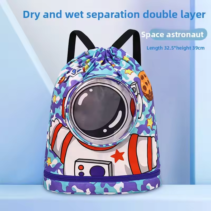 Children's Polyester Swimming Bag with Wet/Dry Separation Shoe Compartment Backpack Travel Cartoon Storage Beach Bag
