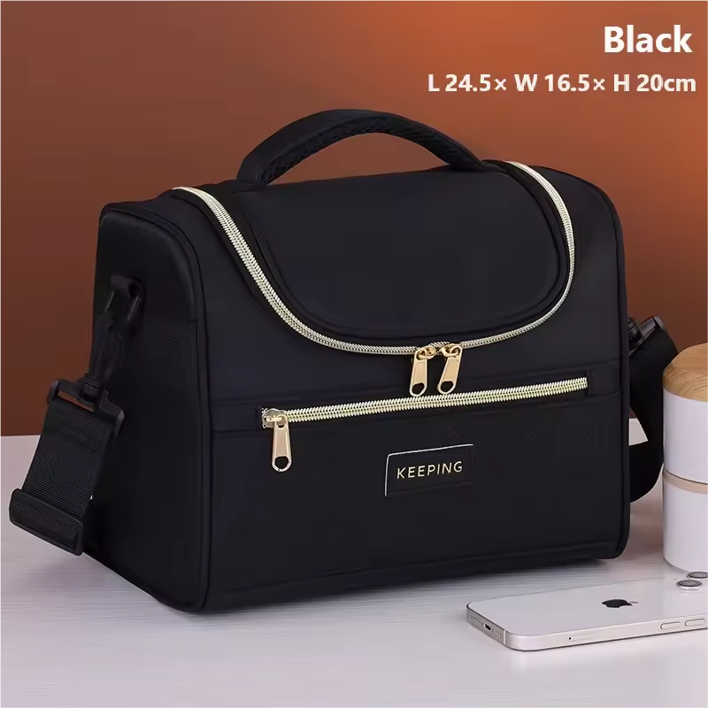 Portable Diagonal Thermal Insulation Oxford Material Lunch Box Bag Eco-Friendly Durable Waterproof Fashionable Plaid Design