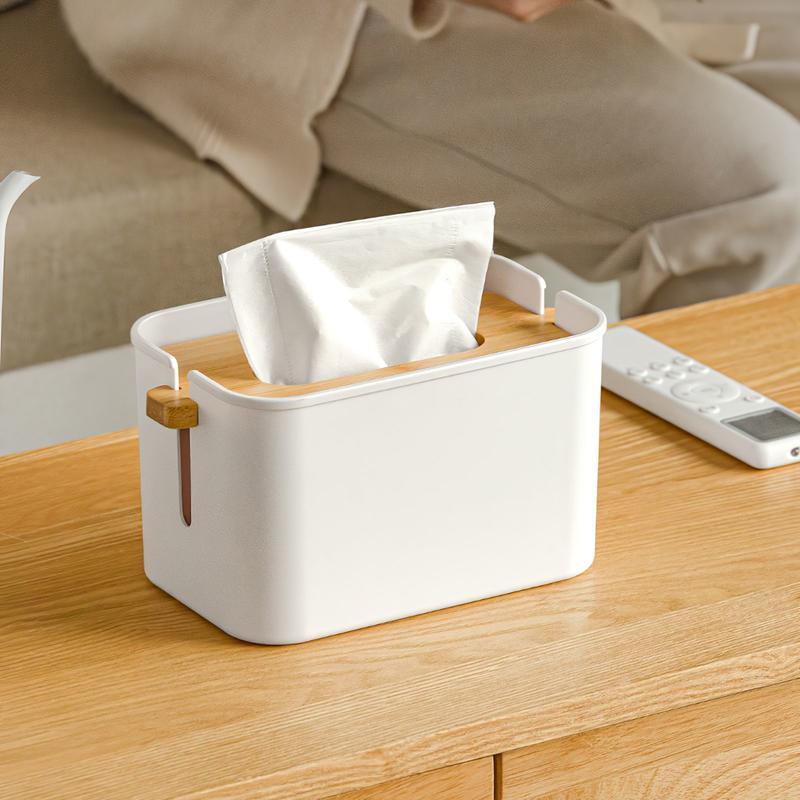 Rectangular Napkin Box with Wooden Lid Hotel Towel Hanger Handle for G