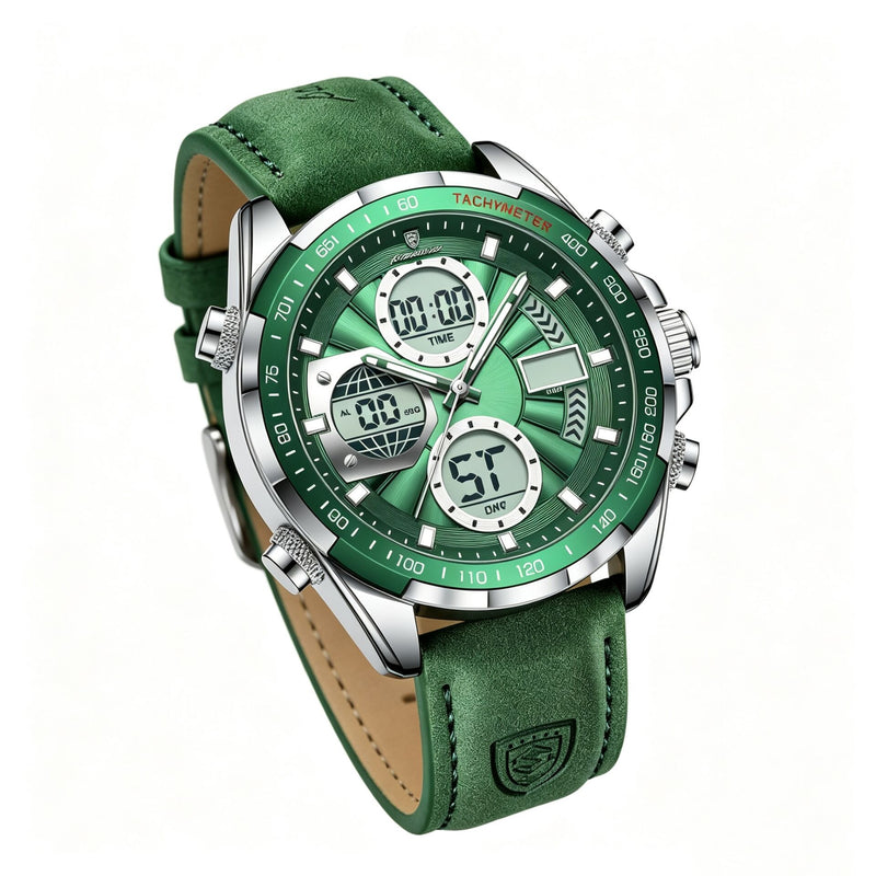 Men's Green Dual-Display Watch  Military-Sports Style