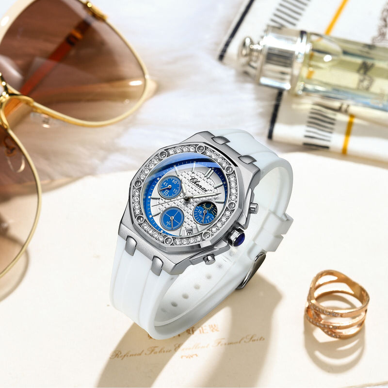 Chenxi Men's Chronograph Watch with White Silicone Strap