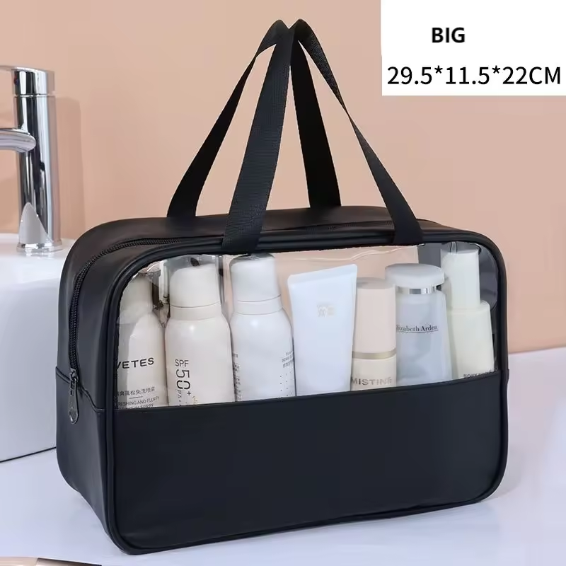 Quality Clear Waterproof PU PVC Toiletry Travel Organizer Bag Fashionable Letter Pattern Cosmetic Bag Cheap Stocks