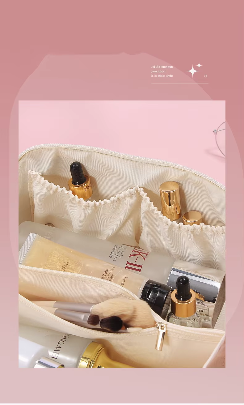 Fashionable Large Capacity Travel Portable Cosmetic Bag with Zipper Simple Checkerboard PU Waterproof Makeup Bag