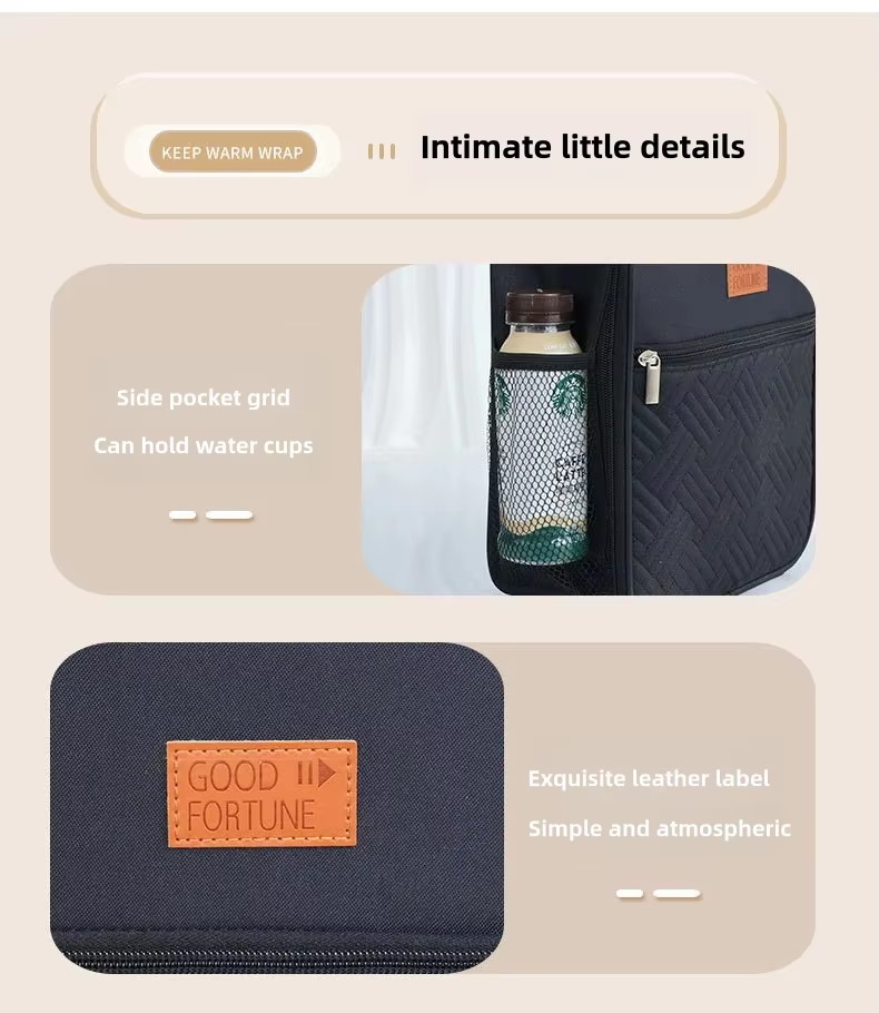 Minimalist Large Capacity Waterproof Insulated Lunch Tote Bag Secure Closure Easy Clean Design Office School Picnic