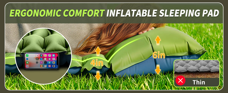 Camping Sleeping Pad, Ultralight Camping Mat with Pillow, Built-in Foot Pump Inflatable Sleeping Pads Compact for Camping Backpacking Hiking Traveling Tent,Single,Green