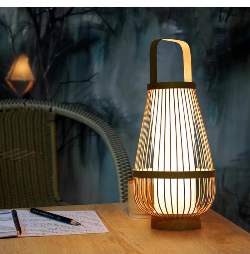 Handmade LED Table Lamp Desk Bamboo Weaving Night Study