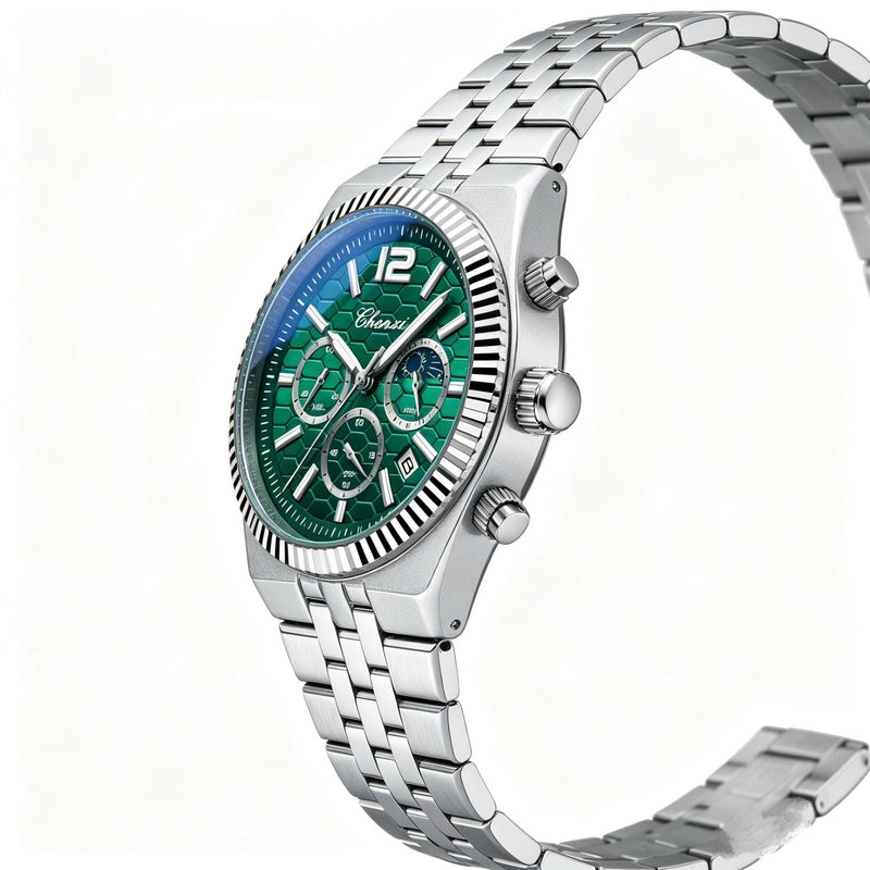 Chenxi Men’s Wristwatch – Green Honeycomb Chronograph Design
