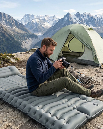 Camping Sleeping Pad, Ultralight Camping Mat with Pillow, Built-in Foot Pump Inflatable Sleeping Pads Compact for Camping Backpacking Hiking Traveling Tent,Single,Green