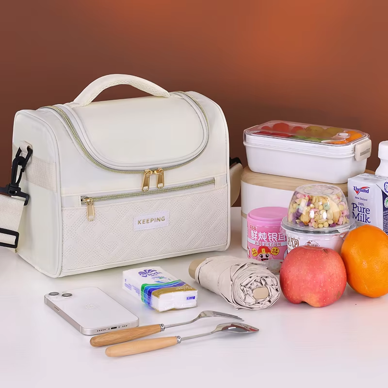 Portable Diagonal Thermal Insulation Oxford Material Lunch Box Bag Eco-Friendly Durable Waterproof Fashionable Plaid Design