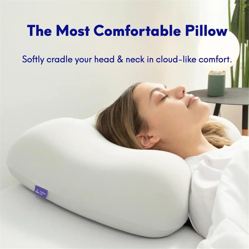 Contour Memory Foam Pillow for Neck Pain Relief, Ergonomic Cervical Pillow for Back and Side Sleepers, Cloud Support Pillow with Anti-Wrinkle Pillowcase