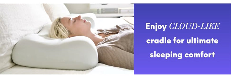 Contour Memory Foam Pillow for Neck Pain Relief, Ergonomic Cervical Pillow for Back and Side Sleepers, Cloud Support Pillow with Anti-Wrinkle Pillowcase