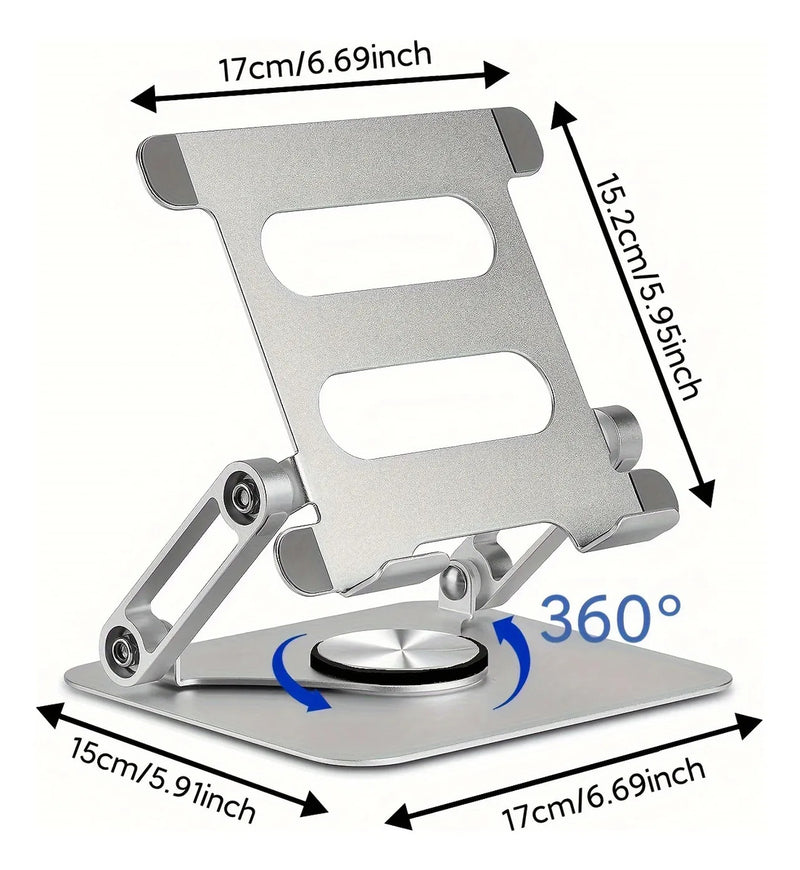 360° Rotatable Adjustable Tablet Stand, Aluminum Alloy Foldable Phone Holder with Multi-Angle Adjustment, Compatible with 4.7-12.9 Inch Devices