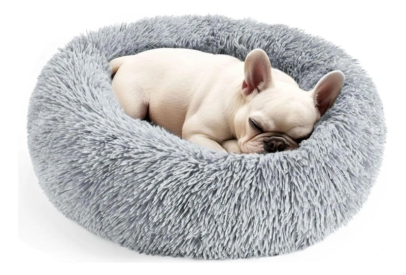 50cm Calming Donut Dog Bed, Fluffy Plush Round Cat Bed with Anti-Slip Bottom, Washable Pet Bed for Small Dogs and Cats