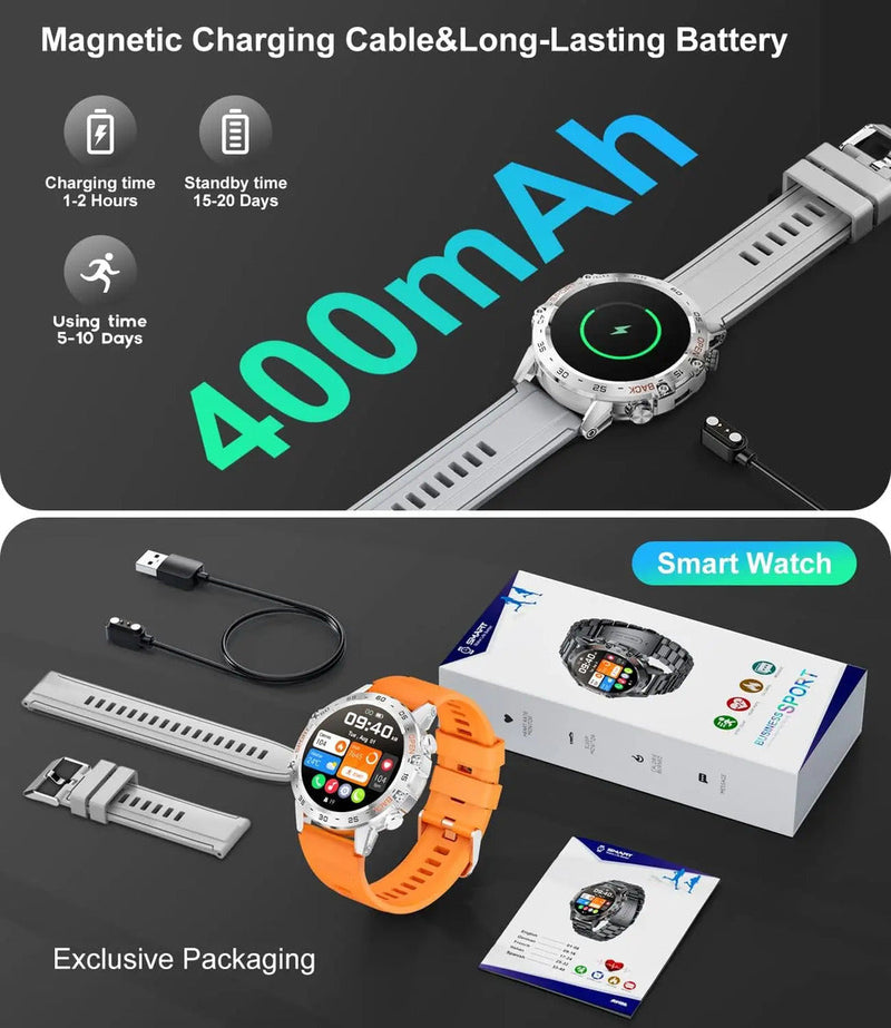 Outdoor Tactical Smartwatch, 1.39" IPS Screen, 120+ Sports Modes, Health Monitoring, Bluetooth Call, Fitness Tracker for Men
