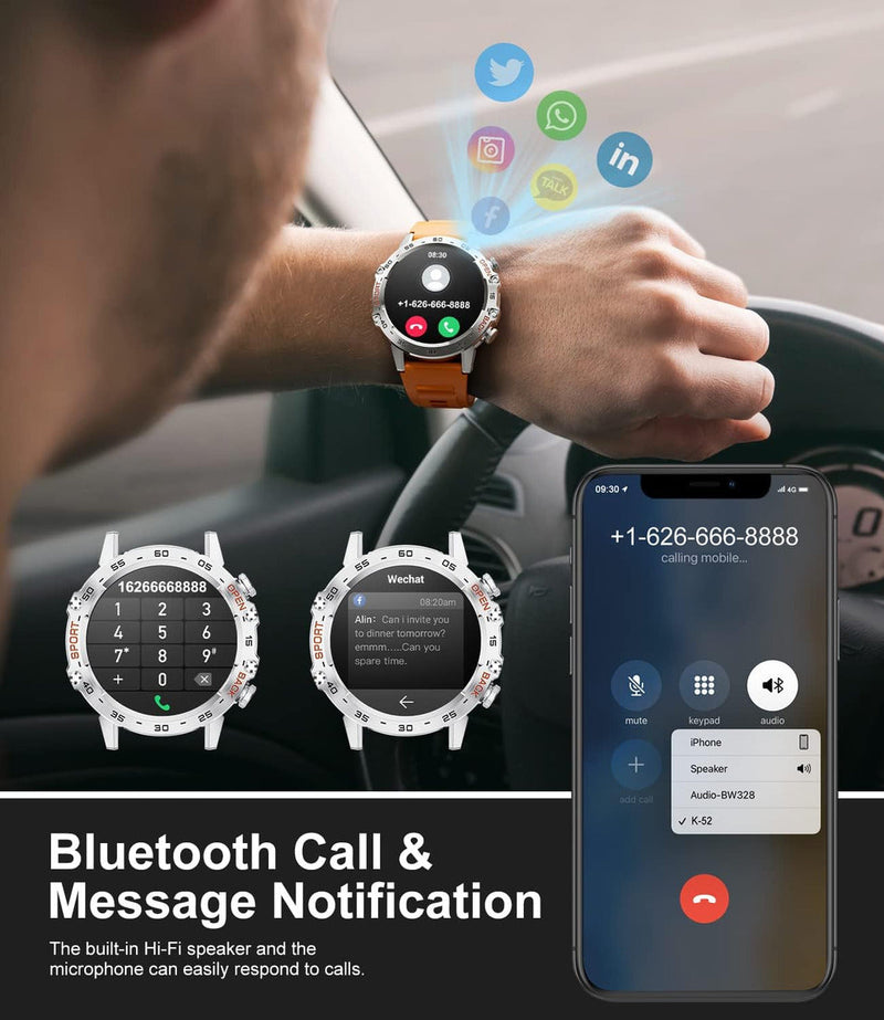 Outdoor Tactical Smartwatch, 1.39" IPS Screen, 120+ Sports Modes, Health Monitoring, Bluetooth Call, Fitness Tracker for Men