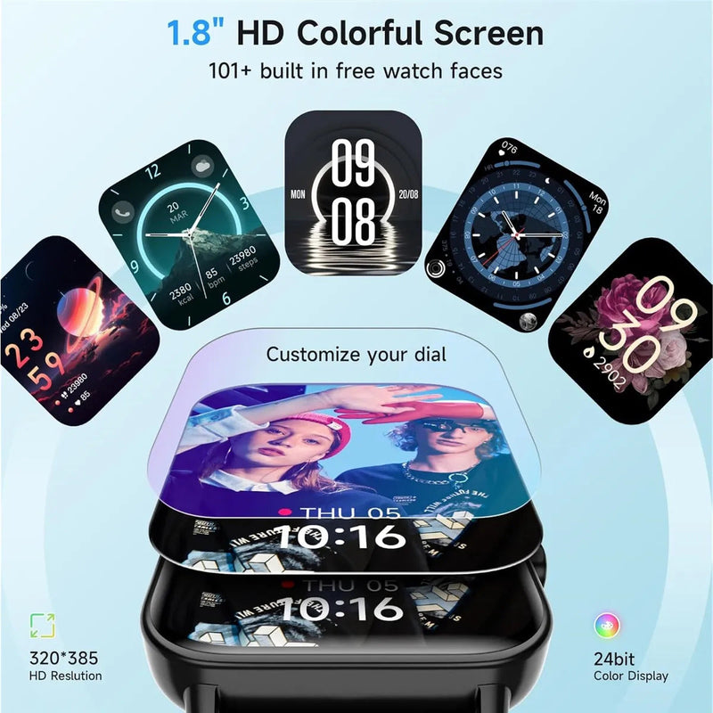 Fitness Tracker Smart Watch with Bluetooth Call, 1.8" HD Screen, 101+ Sports Modes, Heart Rate Monitor, Alexa Voice Assistant, IP68 Waterproof