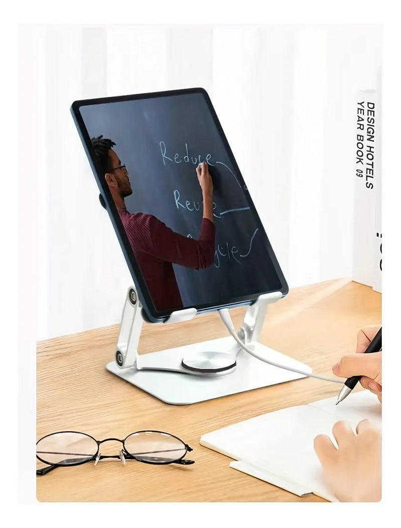 360° Rotatable Adjustable Tablet Stand, Aluminum Alloy Foldable Phone Holder with Multi-Angle Adjustment, Compatible with 4.7-12.9 Inch Devices