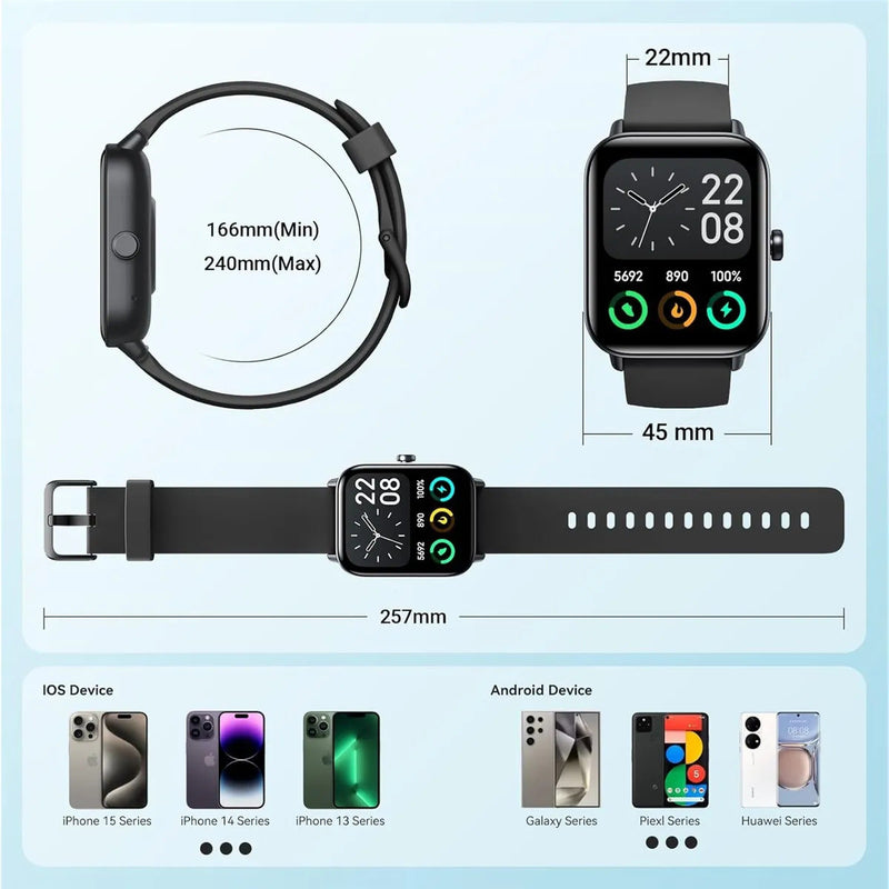 Fitness Tracker Smart Watch with Bluetooth Call, 1.8" HD Screen, 101+ Sports Modes, Heart Rate Monitor, Alexa Voice Assistant, IP68 Waterproof